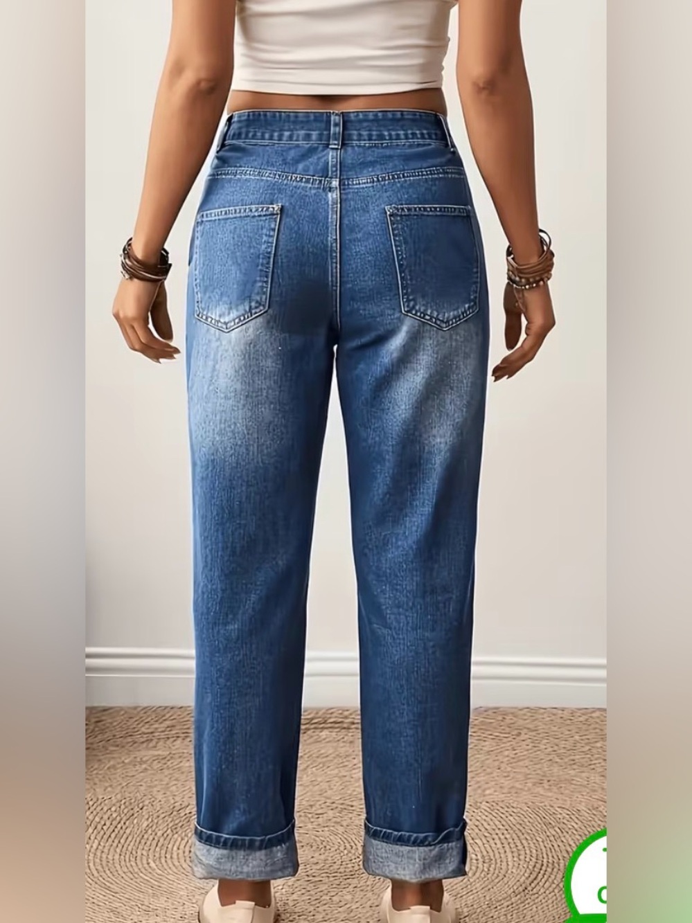 Embroidered Floral Relaxed Women's High Waisted Jeans - Blue - Picture 5 of 6